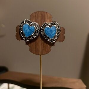 Lirochi Vintage Aqua Heart Stud Earrings